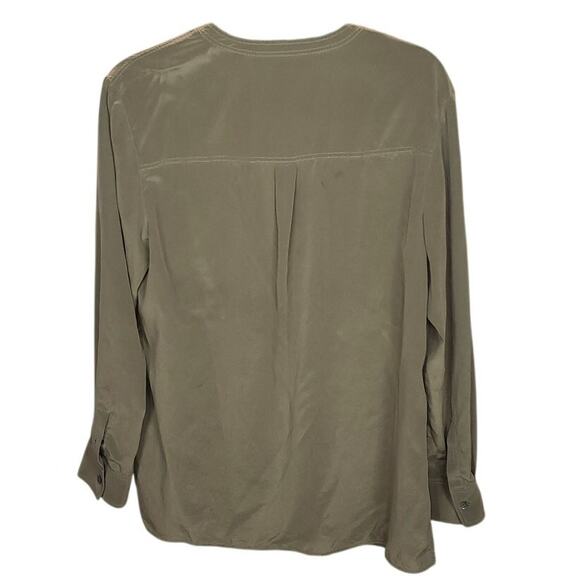 Theory Silk Brown Button Down Blouse Long Sleeve Utility Style Top Size L - Picture 2 of 7